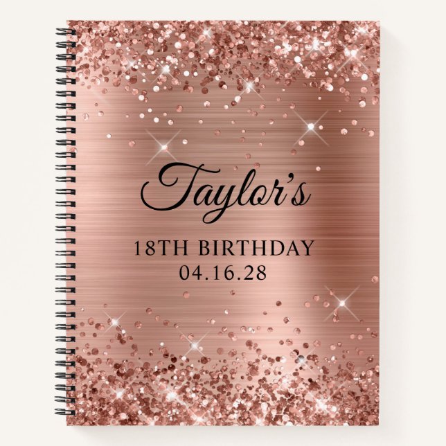 Glittery Rose Gold Foil 18th Birthday Notebook (Front)