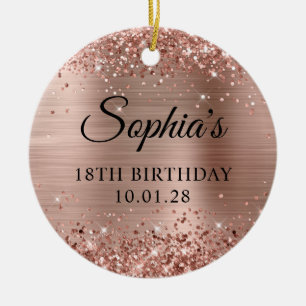 Glittery Rose Gold Foil 18th Birthday Photo Ceramic Ornament