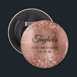 Glittery Rose Gold Foil 21st Birthday Bottle Opener<br><div class="desc">Create your own 21st birthday party favours. Girly faux sparkly rose gold glitter on the top and bottom edge, over a faux pink blush rose gold brushed metal style ombre foil. Customize the font styles to create your own favour bottle opener design for her special celebration. A classic elegant calligraphy...</div>