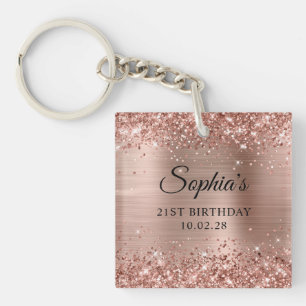 Glittery Rose Gold Foil 21st Birthday Photo Keychain