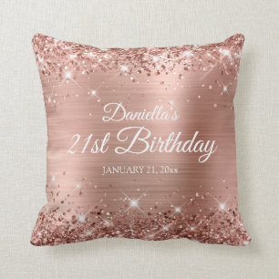 Glittery Rose Gold Foil 21st Birthday Throw Pillow