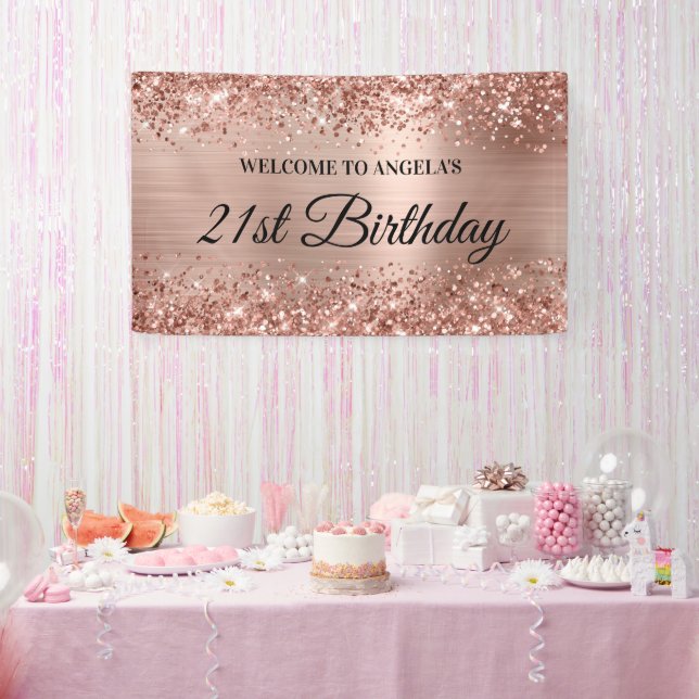 Glittery Rose Gold Foil 21st Birthday Welcome Banner (Party)