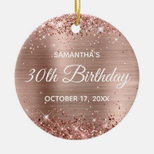 Glittery Rose Gold Foil 30th Birthday Ceramic Ornament