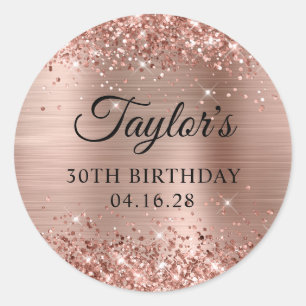 Glittery Rose Gold Foil 30th Birthday Classic Round Sticker