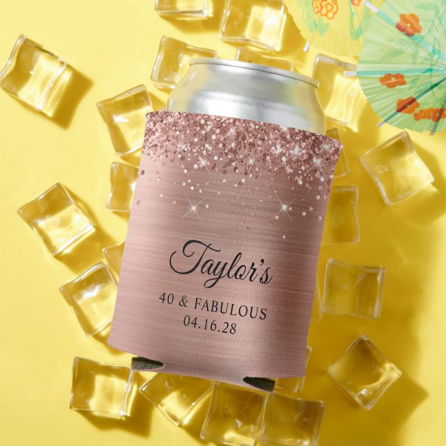 Glittery Rose Gold Foil 40 & Fabulous Can Cooler (In Situ Summer)