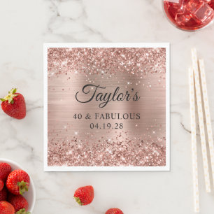 Glittery Rose Gold Foil 40 & Fabulous Napkin