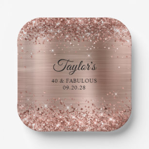 Glittery Rose Gold Foil 40 & Fabulous Paper Plate
