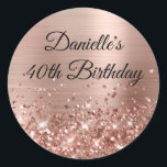 Glittery Rose Gold Foil 40th Birthday Classic Round Sticker<br><div class="desc">Create your own fancy monogram stylish milestone birthday celebration envelope seals for her. The background features a rose gold and blush pink ombre brushed metal style foil digital art graphic. Along the bottom is a band of rose gold faux glitter girly glam. Customize the font colour, size or style. The...</div>