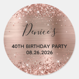 Glittery Rose Gold Foil 40th Birthday Party Classic Round Sticker