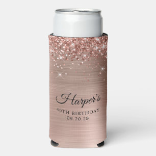 Glittery Rose Gold Foil 40th Birthday Seltzer Can Cooler