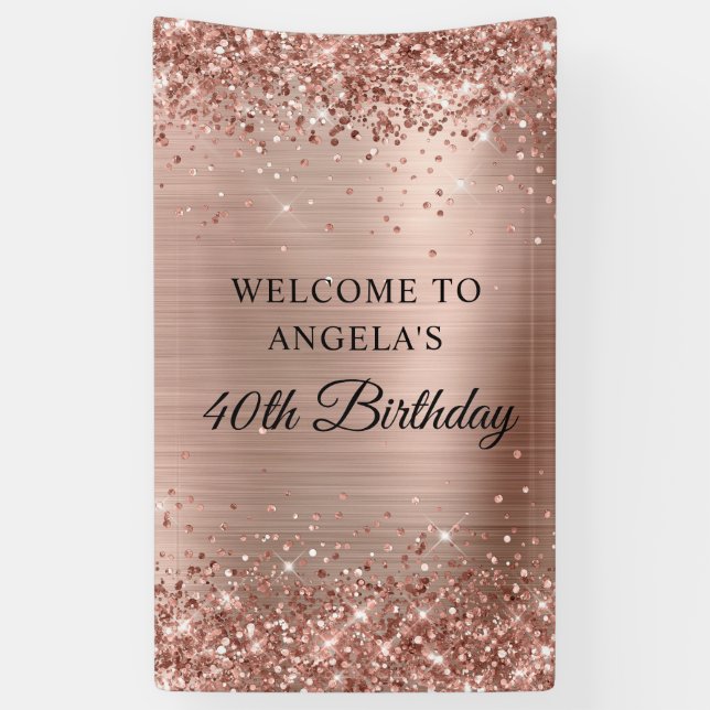 Glittery Rose Gold Foil 40th Birthday Vertical Banner (Vertical)