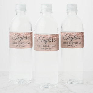 Glittery Rose Gold Foil 40th Birthday Water Bottle Label