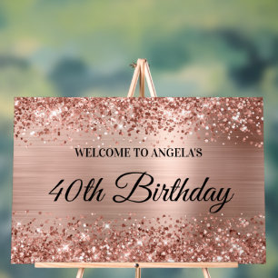 Glittery Rose Gold Foil 40th Birthday Welcome Acrylic Sign