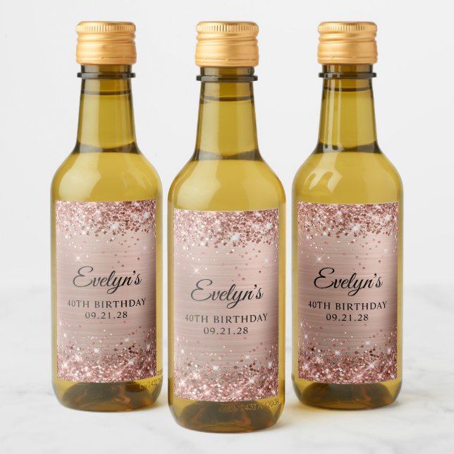 Glittery Rose Gold Foil 40th Birthday Wine Label (Bottles)