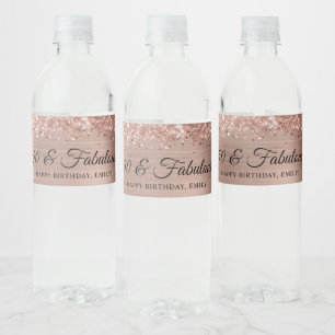 Glittery Rose Gold Foil 50 & Fabulous Water Bottle Label