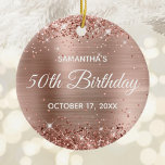Glittery Rose Gold Foil 50th Birthday Ceramic Ornament<br><div class="desc">Create your own 50th birthday circle ornament for your daughter. You can customize the block text or calligraphy wording or font style. The digital art background features a faux rose gold glitter and rose gold blush ombre foil. On the backside, you can add a family photo if you'd like. Girly...</div>