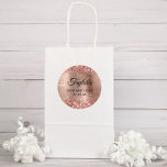 Glittery Rose Gold Foil 50th Birthday Classic Round Sticker<br><div class="desc">Create your own 50th birthday party favour stickers. Girly faux sparkly rose gold glitter on the top and bottom edge, over a faux pink blush rose gold brushed metal style ombre foil. Customize the font styles to create your own favour sticker design for her special celebration. A classic elegant calligraphy...</div>