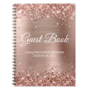 Glittery Rose Gold Foil 50th Birthday Guestbook Notebook