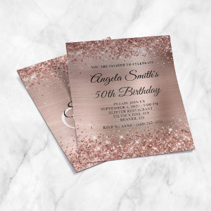 Glittery Rose Gold Foil 50th Birthday Invite Flyer