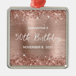 Glittery Rose Gold Foil 50th Birthday Metal Ornament