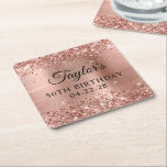 Glittery Rose Gold Foil 50th Birthday Square Paper Coaster<br><div class="desc">Create your own 50th birthday party decorative paper coasters. Girly faux sparkly rose gold glitter on the top and bottom edge, over a faux pink blush rose gold brushed metal style ombre foil. Customize the font styles to create your own for her special celebration. A classic elegant calligraphy paired with...</div>