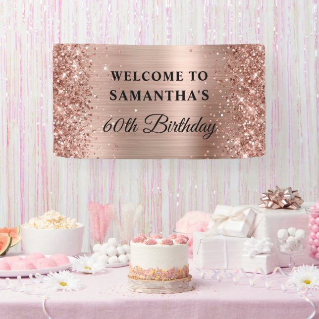 Glittery Rose Gold Foil 60th Birthday Banner (Party)