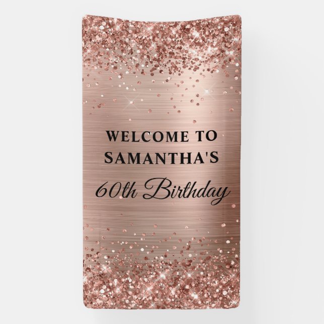 Glittery Rose Gold Foil 60th Birthday Vertical Banner (Vertical)