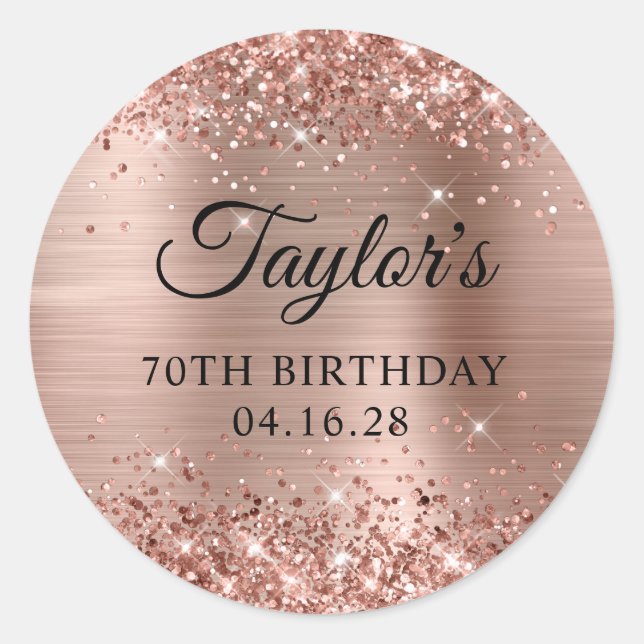 Glittery Rose Gold Foil 70th Birthday Classic Round Sticker (Front)