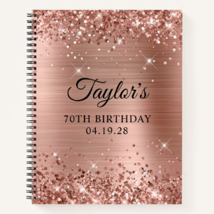 Glittery Rose Gold Foil 70th Birthday Guest Notebook