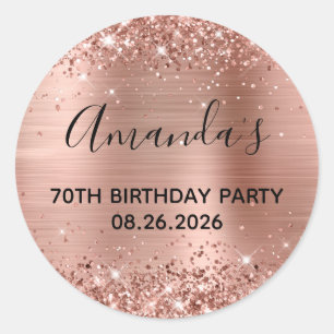 Glittery Rose Gold Foil 70th Birthday Party Classic Round Sticker
