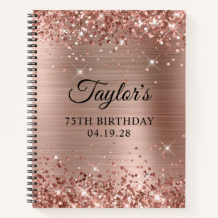 Glittery Rose Gold Foil 75th Birthday Guest Notebook