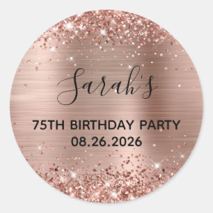 Glittery Rose Gold Foil 75th Birthday Party Classic Round Sticker