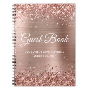 Glittery Rose Gold Foil 80th Birthday Guestbook Notebook