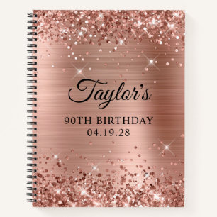 Glittery Rose Gold Foil 90th Birthday Guest Notebook