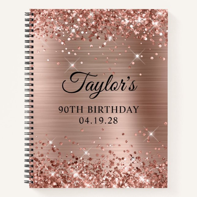 Glittery Rose Gold Foil 90th Birthday Guest Notebook (Front)