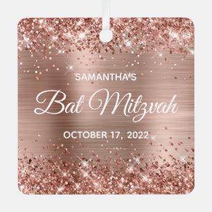 Glittery Rose Gold Foil Bat Mitzvah Metal Ornament