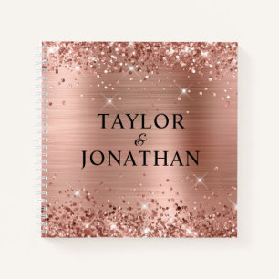 Glittery Rose Gold Foil Bride & Groom Wedding Notebook