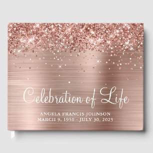 Glittery Rose Gold Foil Celebration of Life Guest Book