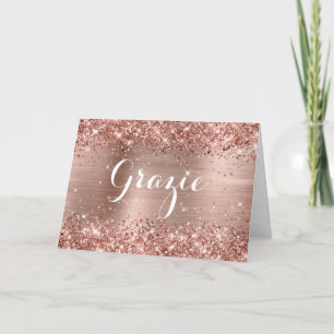 Glittery Rose Gold Foil Classic Script Grazie Thank You Card