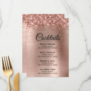 Glittery Rose Gold Foil Cocktails Bar Menu