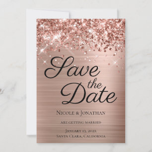 Glittery Rose Gold Foil Elegant Calligraphy Save The Date