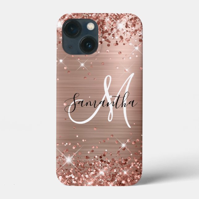 Glittery Rose Gold Foil Elegant Monogram Case-Mate iPhone Case (Back)