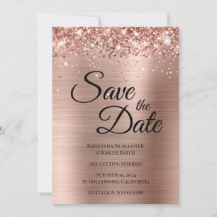 Glittery Rose Gold Foil Fancy Script Save The Date