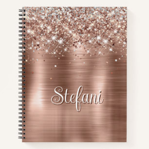 Glittery Rose Gold Foil Faux Glitter Monogram Notebook