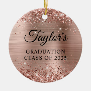 Glittery Rose Gold Foil Graduation Ceramic Ornament