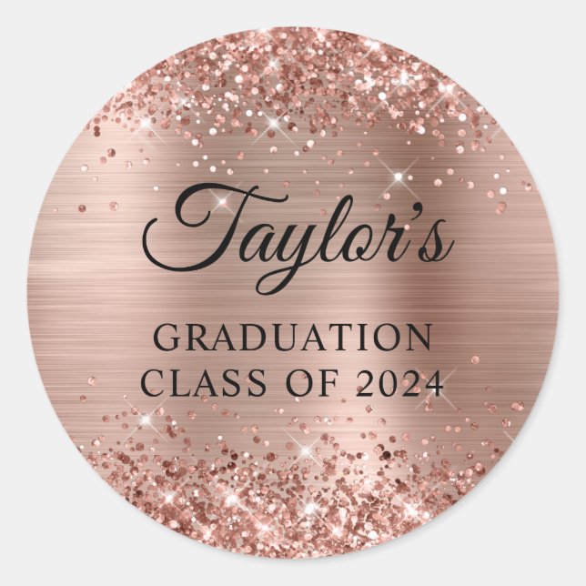 Glittery Rose Gold Foil Graduation Classic Round Sticker (Front)