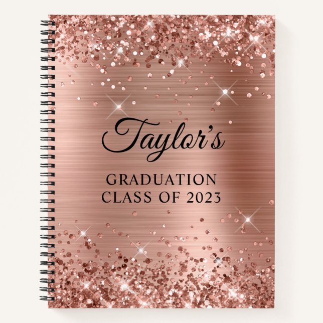 Glittery Rose Gold Foil Graduation Guest Notebook (Front)