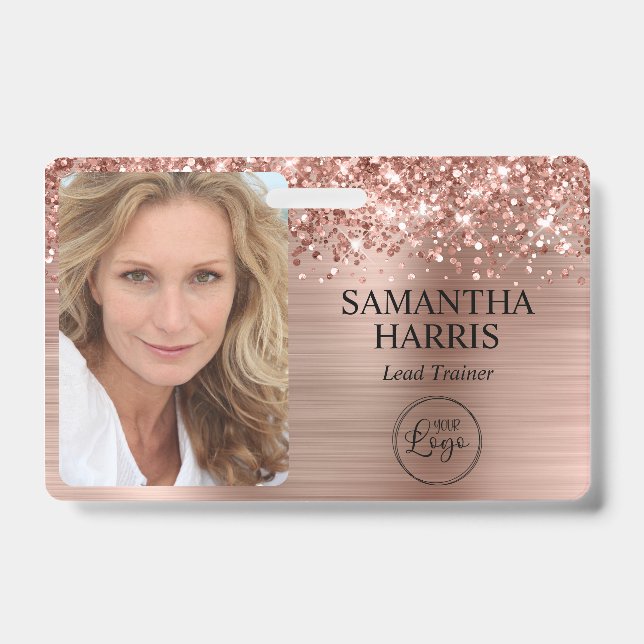 Glittery Rose Gold Foil Logo and Photo Badge (Front)