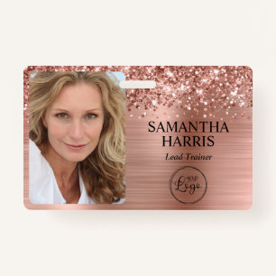 Glittery Rose Gold Foil Logo and Photo Badge