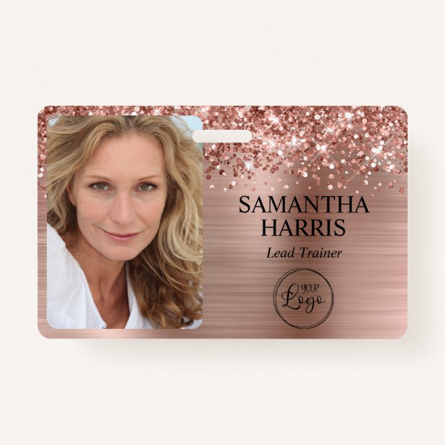 Glittery Rose Gold Foil Logo and Photo Badge (Front)